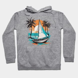 boat with sunset watercolor Hoodie